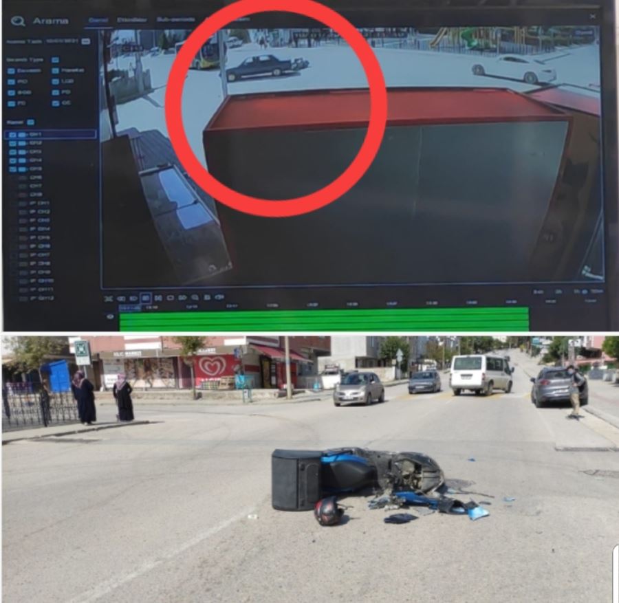 Otomobil ile motosikletin çarpışma anı kamerada