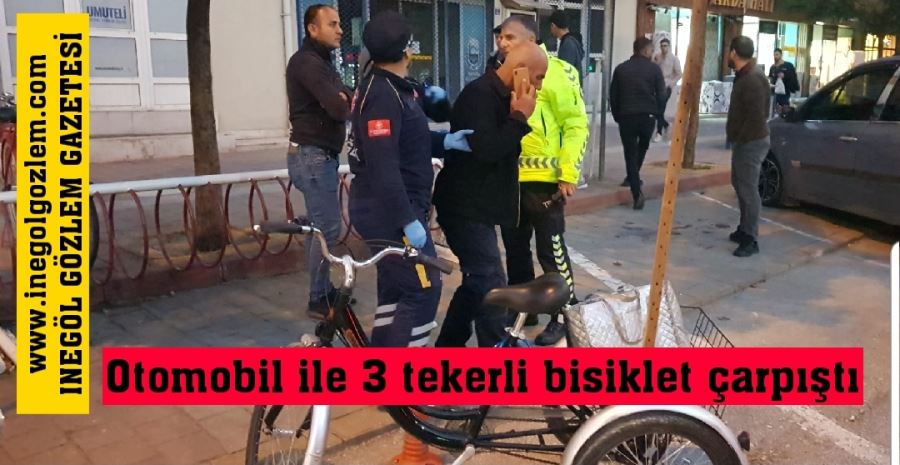 Otomobil ile 3 tekerli bisiklet çarpıştı