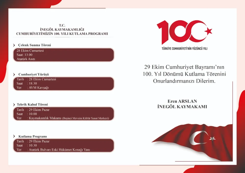 Cumhuriyetin 100. Yılı İnegöl’de Coşkuyla Kutlanacak