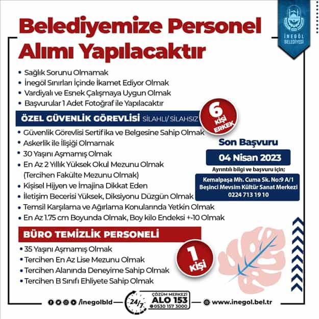 İnegöl Belediyesi Personel Alımına Çıkıyor