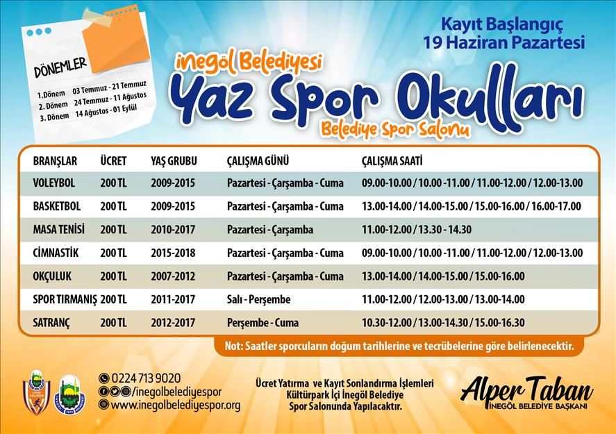 Yaz Spor Okulları Kayıtları Başlıyor