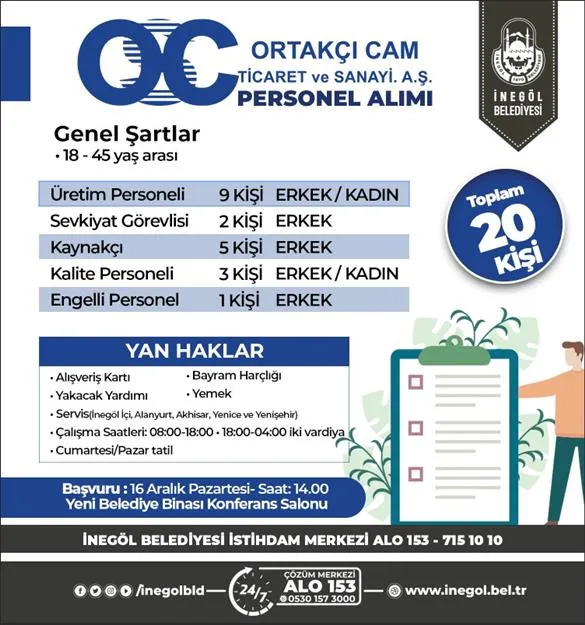 Ortakçı Cam 20 Personel Alacak