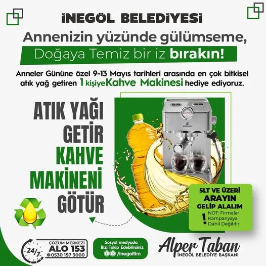 İnegöl Belediyesinden Anneler Gününe Özel Kahve Makinesi Hediyeli Kampanya