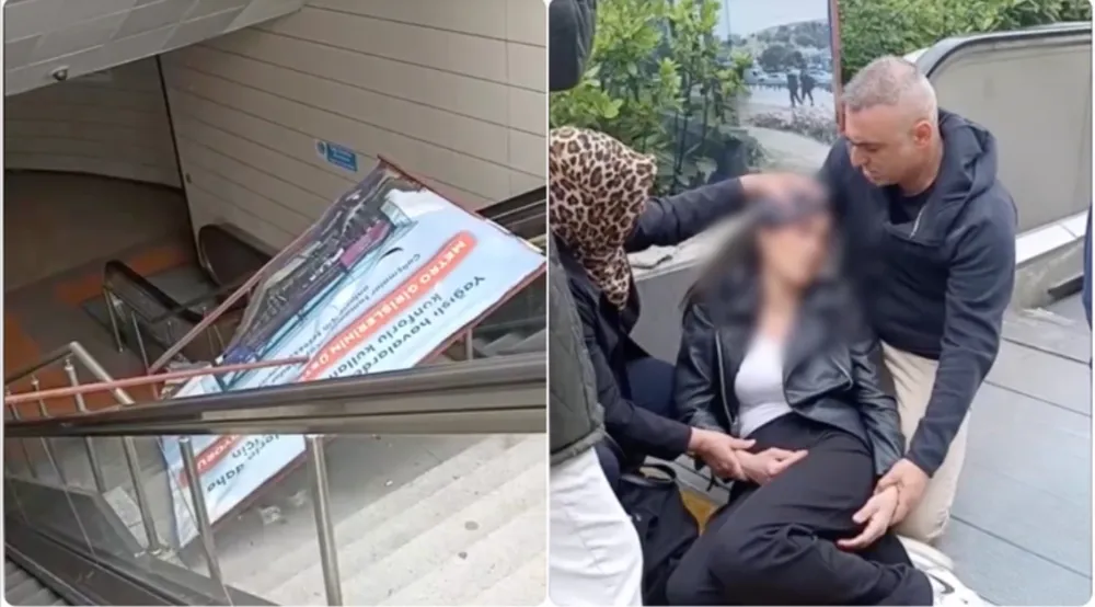 Metro istasyonunda  üzerine reklam panosu düşen  kadın yaralandı