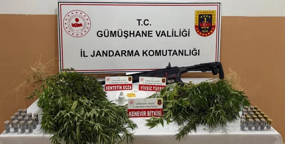 Gümüşhane’de kaçak alkol, kenevir ve ruhsatsız silah ele geçirildi
