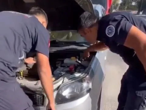 İnegöl’de aracın motoruna sıkışan yavru kediler kurtarıldı